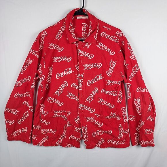 Coca-Cola Men’s Medium Red All-Over Logo Button-Up Shirt Vintage Promo - Picture 1 of 9